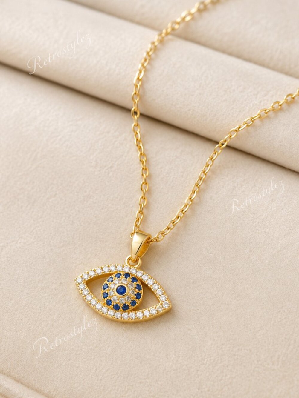 18K Gold Womens 2ct Diamond 1ct Blue Sapphire Gemstone Eye Necklace New Jewelry